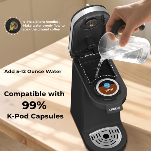 CHULUX Single Serve Coffee Maker for K Capsule, Mini Single One Cup Coffee Machine, Perfect for Small Space, Black