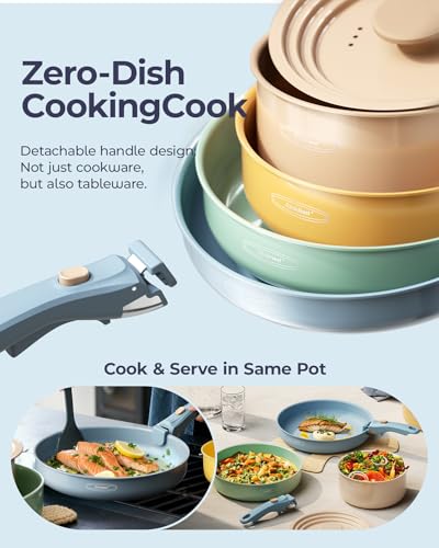 Stackbear Ceramic Cookware Set, Detachable Handle Pots and Pans Non Stick, 12-Piece Camping Cooking Set Nonstick with Storage Bag, Anti-Scratch Pads, PFOA Free, RV Camping Essentials