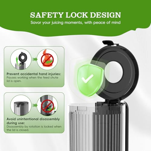 WHUTO Cold Press Juicer, Wide Feed Chute Juicer Machines, Stainless Steel Slow Masticating Juicers Easy to Clean, Vegetables & Fruits Juice Extractor, High Juice Yield, Gray Knob