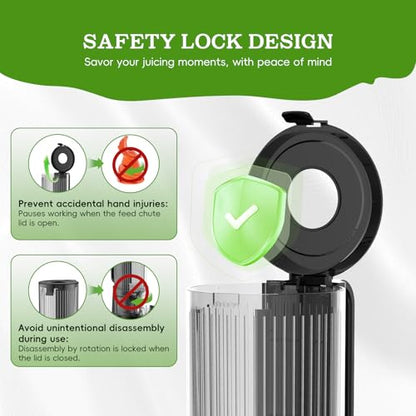 WHUTO Cold Press Juicer, Wide Feed Chute Juicer Machines, Stainless Steel Slow Masticating Juicers Easy to Clean, Vegetables & Fruits Juice Extractor, High Juice Yield, Gray Knob