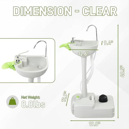Outvita Portable Camping Sink w/ 19L Water Tank Rolling Wheels Towel Holder Soap Dispenser Faucet, Outdoor Foot Pump Washing Station for RV Boat Travel Picnic Worksit