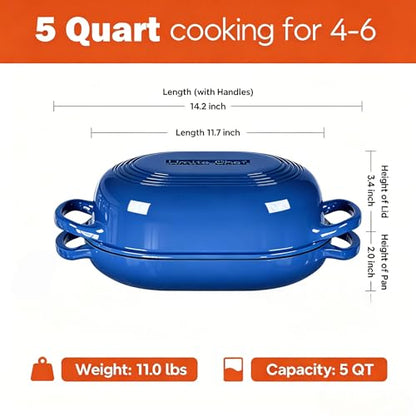 Enameled Cast Iron Dutch Oven for Bread Baking - incl. Sourdough Bread-Baking Supplies like Banneton Bread-Proofing Basket - 5QT Loaf Cast Iron Bread Oven Pan with Lid Meatloaf Pan with Lid, Sour Sough Tools, Lame(Blue）