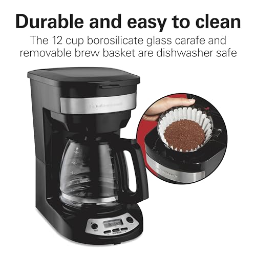 Hamilton Beach 12 Cup Programmable Drip Coffee Maker Machine, Regular & Bold Brew Options, Auto Pause and Pour, Glass Carafe, Black with Stainless Accents (46299J)