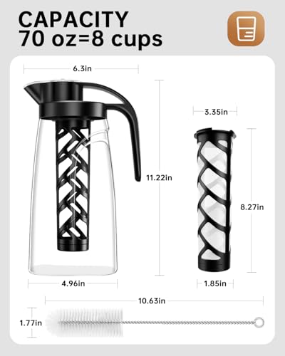 YURICK Cold Brew Coffee Maker, 70 oz (2100 ml) BPA Free Tritan Pitcher, Iced Coffee Maker and Tea Brewer, 100% Leak-Proof, Easy to Clean Reusable Mesh Filter, Black