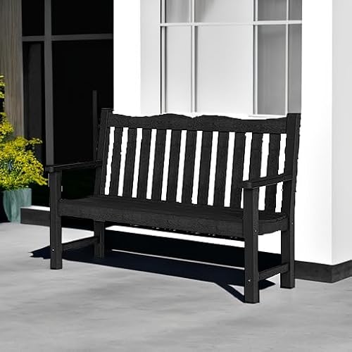 Stoog All-Weather 2-Person Outdoor Bench, 800 lbs Capacity HIPS Plastic Garden Bench for Patio, Backyard, Porch and Park, Never Fades & Rust-Proof, Black