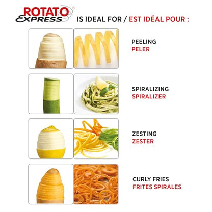 Starfrit Rotato Express Electric Peeler - 2 Spare Blades - Safe & Easy to Use - Effortlessly Peels Vegetables and Fruit