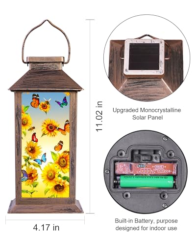 Sunflower Solar Lanterns Outdoor Waterproof Garden Decor Birthday Gifts for Women Mom Grandma Sister, Hanging LED Plastic Solar Lights Outside Decorative for Yard Patio Backyard Lawn Decorations