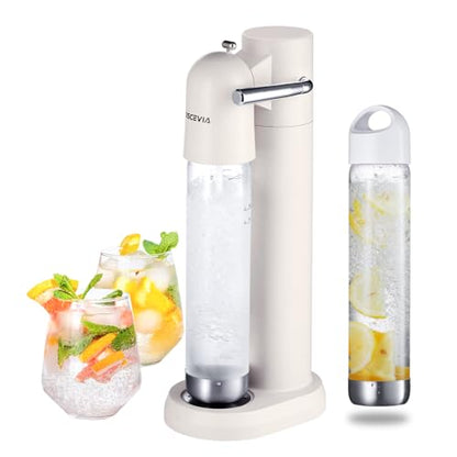 Sparkling Water Machine, Seltzer & Carbonator for Drinks, Soda Steaming Dispenser, Carbonator Machine with 2 BPA Free Bottles(1L), Compatible with Screw-in 60L CO2 Cylinder(NOT Included), White