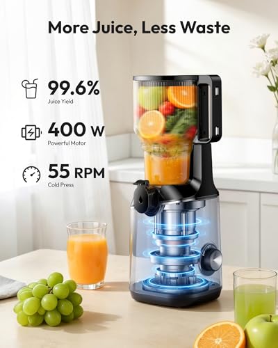 Cold Press Juicer Machines, EUHOMY 5.8" Wide Feed Chute, Slow Masticating Juicer for Whole Vegetables and Fruits, 99.6% High Juice Yield, Easy to clean, Juicer Machines with BPA Free