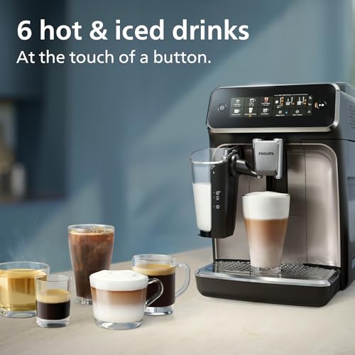 Philips 3300-Series Fully Automatic Espresso Machine - 6 Drinks, Modern Colour Touch Screen, LatteGo Milking System, SilentBrew, 100% Ceramic Grinder, AquaClean Filter. Black Chrome (EP3347/90) (Renewed)