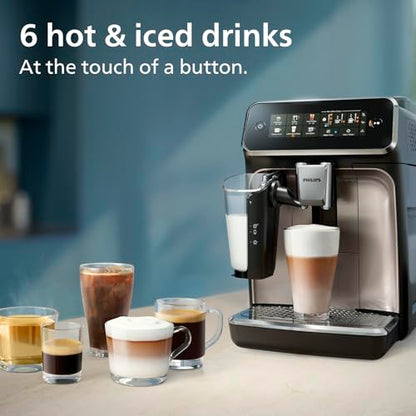 Philips 3300-Series Fully Automatic Espresso Machine - 6 Drinks, Modern Colour Touch Screen, LatteGo Milking System, SilentBrew, 100% Ceramic Grinder, AquaClean Filter. Black Chrome (EP3347/90) (Renewed)