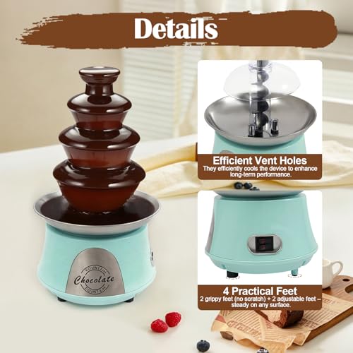 Chocolate Fountain Machine 4 Tier, 180W Chocolate Fountain with Capability 2.2lbs Commercial Hot Chocolate Fondue Tower for Nacho Cheese Liqueurs Party Wedding (Blue+Silver)