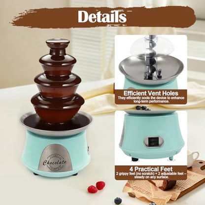 Chocolate Fountain Machine 4 Tier, 180W Chocolate Fountain with Capability 2.2lbs Commercial Hot Chocolate Fondue Tower for Nacho Cheese Liqueurs Party Wedding (Blue+Silver)
