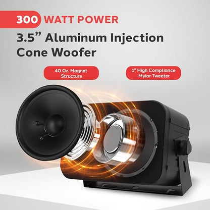 Pyle - Outdoor Speaker System Wired (Pair), Marine Grade 2 Way 300W Peak Power, 3.5" Woofer and 1" Tweeter, Universal Mount For Wall or Ceiling, Use in Pool, Patio, Boat, Deck or Home Theater (Black)