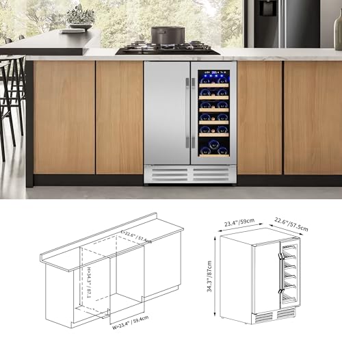 Velieta Wine and Beverage Refrigerator,24 Inch Dual Zone Wine Beverage Cooler, Built-in/Freestanding Beer and Wine Fridge with a Powerful Compressor, 20 Bottles and 88 Cans Capacity
