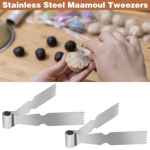 2Pcs Maamoul Tweezers Tongs, Maggash Manqat Pastry Tools Cookie Maker Dough Scraper Press, Stainless Steel Pastry Tongs Baking Crimper Tool for Decorating and Sealing Cookies, Shakarbura, Pie Crusts