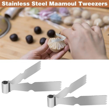 2Pcs Maamoul Tweezers Tongs, Maggash Manqat Pastry Tools Cookie Maker Dough Scraper Press, Stainless Steel Pastry Tongs Baking Crimper Tool for Decorating and Sealing Cookies, Shakarbura, Pie Crusts