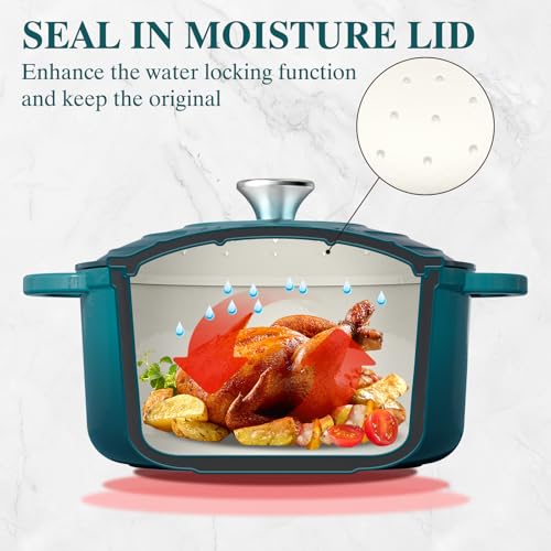 Umite Chef 7QT Enameled Cast Iron Dutch Oven with Lid & Cotton Potholders–Heavy-Duty Cookware for Bread Baking, Braising, Stews, Marinate, Cook(Emerald)