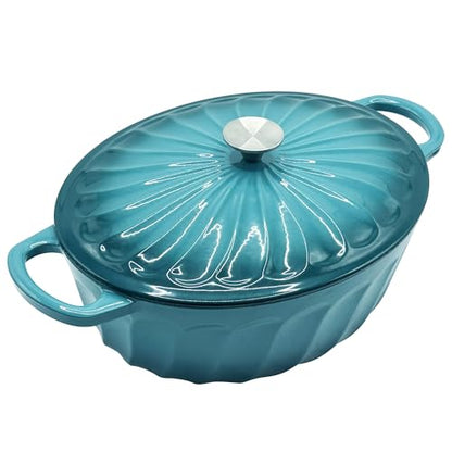 NSIRONS Enameled Dutch Oven Pot with Lid, 7 QT Cast Iron Dutch Oven with Dual Handles, Oval Dutch Oven for Cooking, Bread Baking, Frying, Non-stick Enamel Coated Oven (Blue-Green)