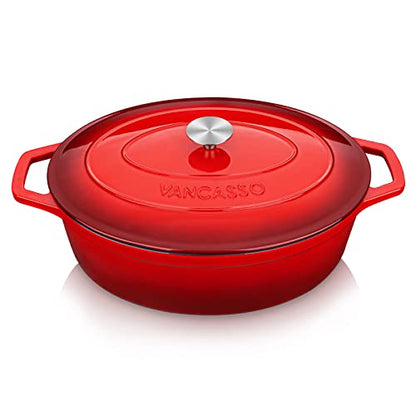 vancasso Enameled Cast Iron Dutch Oven, 9.3 Quart Dutch Oven Pot with Lid, Oval Dutch Oven Cast Iron Pot with Non Stick Enamel Coating for Bread Baking, Red