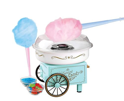 Nostalgia Vintage Hard and Sugar Free Candy Countertop Cotton Candy Maker, Includes 2 Reusable Cones And Sugar Scoop – Aqua