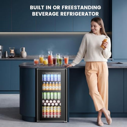 Electactic 26 Bottle Wine Cooler 130 Can Beverage Refrigerator, Small Freestanding Cabinet Wine Cellar with 40℉-61℉ Temperature Control Glass Door, Black