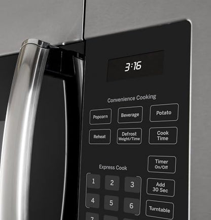 GE 30" Over-the-Range Microwave, 1.6 Cu. Ft., 1000 Watts, 300 CFM Hood Vent, LED Lighting, Auto Defrost, Easy Mount Install, Stainless Steel, JVM3160RFSS