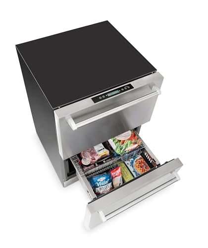 NewAir 24” Dual Zone Outdoor Beverage Fridge and Freezer | Freestanding or Built-In Under counter Refrigerator for Outside Patio | Dual Drawers that Refrigerate and Freeze | Stainless Steel