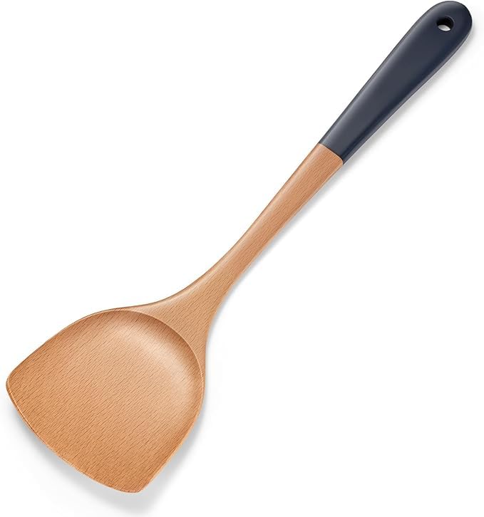 Airesly Wooden Spatula,Premium Beech Wood Spatula with Long Handle, Non-Stick Flat Frying & Wok Turner for Kitchen Cookware - Handmade Kitchen Essentials for Cooking