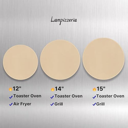 LAMPIZZERIA 14-inch Round Pizza Stone for Oven & Grill Cordierite Baking Stone for Pizza Bread Crispy Crust BBQ, Camping & Outdoor Cooking Stone with High Heat Resistance