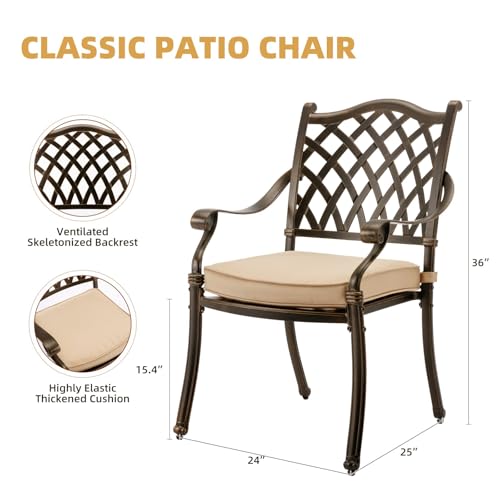 Attliahome 9-Piece Cast Aluminum Outdoor Table and Chairs, Classic Vintage Patio Dining Set for 8 Include 87" Rectangular Patio Dining Table and 8 Chairs with Removable Cushion and Umbrella Hole