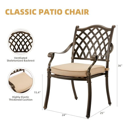 Attliahome 9-Piece Cast Aluminum Outdoor Table and Chairs, Classic Vintage Patio Dining Set for 8 Include 87" Rectangular Patio Dining Table and 8 Chairs with Removable Cushion and Umbrella Hole