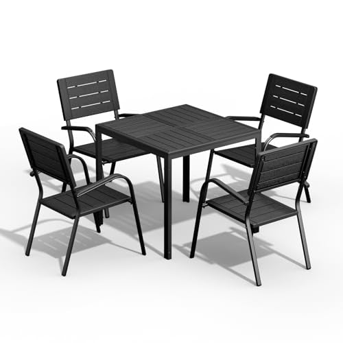 VINGLI Outdoor Patio Dining Set,5 Piece Square Table Patio Furniture Set,HDPE All-Weather Material Outdoor Dining Table and Chair for Garden, Backyard, Poolside,Black