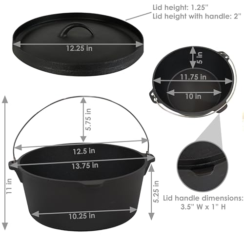 Sunnydaze 8-Quart Pre-Seasoned Cast Iron Deep Black Dutch Oven Pot with Lid and Handle - Camp Chili, Stew, and Soup Pot
