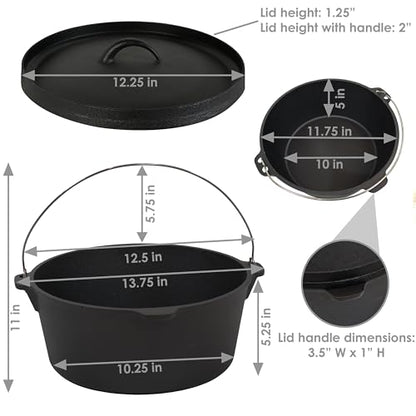 Sunnydaze 8-Quart Pre-Seasoned Cast Iron Deep Black Dutch Oven Pot with Lid and Handle - Camp Chili, Stew, and Soup Pot