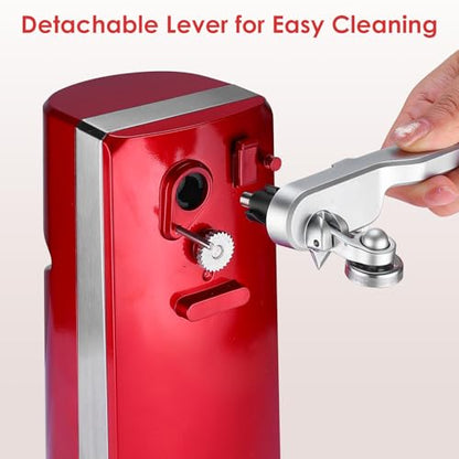 Davivy Electric Can Opener - One-Touch Hands-Free Operation, Removable Stainless Steel Cutter, 3-in-1 Design with Knife Sharpener & Bottle Opener (Red)
