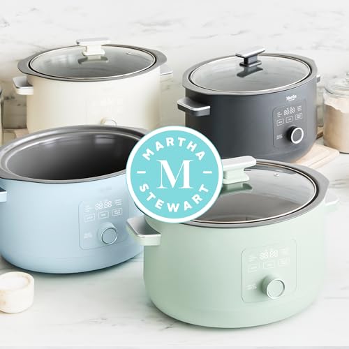 Martha Stewart 8 Quart Slow Cooker, Ceramic Nonstick Crock, Linen Cream