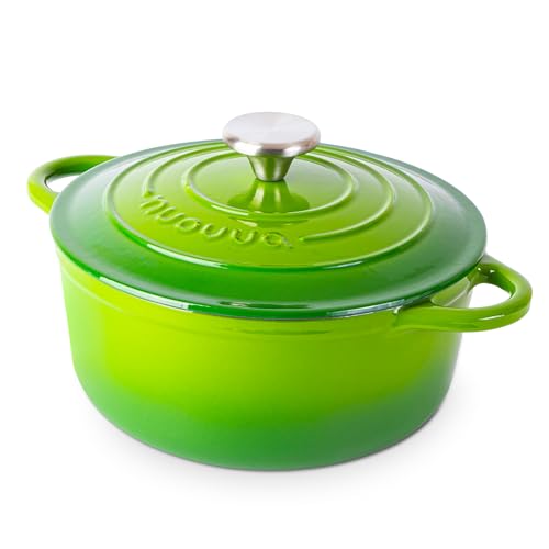 Cast Iron Dutch Oven with Lid - Non-Stick Ovenproof Enamelled Casserole Pot- Sturdy Dutch Oven Cookware - Green, 3.1- Quart, 22cm-by Nuovva