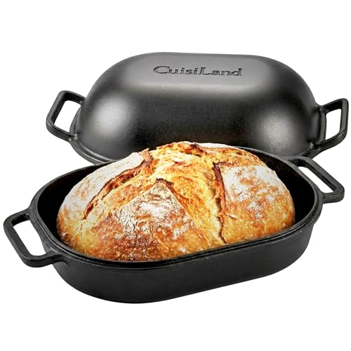CuisiLand 9QT Cast Iron Dutch Oven for Bread Baking – Professional Sourdough & Artisan Loaf Oven, Superior Heat Retention, Heavy-Duty Cookware for Home & Kitchen