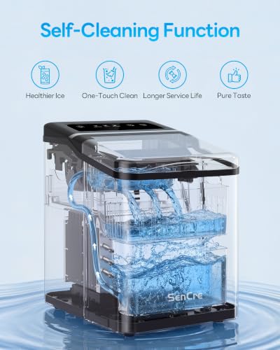 Sencre Ice Makers Countertop, 26.5Lbs/24H Ice Machine with 2 Sizes Bullet Ice, 9 Ice Cubes Release in 6 Mins, Self-Cleaning Portable Ice Maker with Ice Scoop and Basket for Home Kitchen Office Bar RV