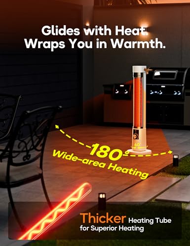 Patio Heater for Outdoor Use, Infrared Electric Outdoor Heater, 1500W Instant Heating, 60-Degree Oscillation, 9 Heat Levels, 9H Timer, Remote, for Garage, Backyard, Large Room, Indoor, 32.2", White