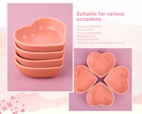 DS. DISTINCTIVE STYLE Heart Shape Ceramic Dipping Bowls Porcelain Sauce Dishes Set Of 4 Pink Mini Serving Ramekins
