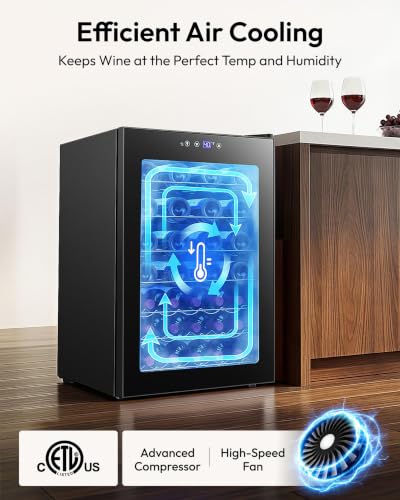 EUHOMY 45 Bottle Wine Cooler Refrigerator, Wine Fridge with Glass Door for Red, White and Champagne, Mini Fridge with Adjust Temperature for Home Kitchen Bar 4.5 Cu.ft, Black