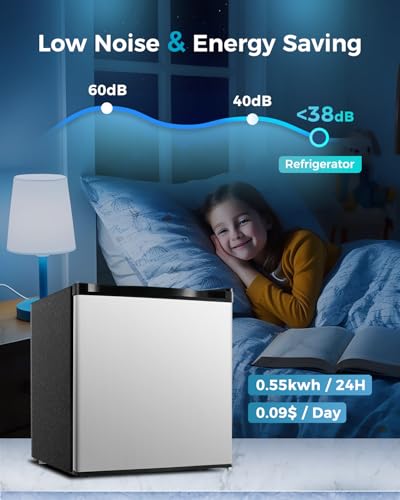 Feelfunn 1.7 Cu.Ft Mini Fridge with Freezer, Small Refrigerator, Silver