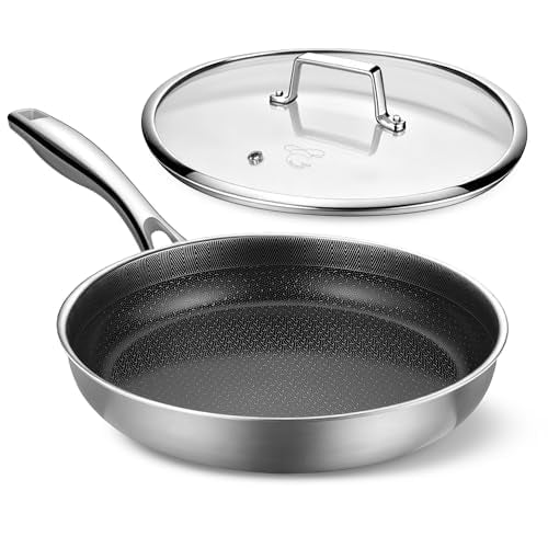 PekGema Hybrid Nonstick Frying Pan 10inch，5-Ply Stainless Steel Skillet,Ceramic Coating PFAS-Free.Oven-Safe 500°F,Compatible with All Cooktops,Stay-CoolHandle,Dishwasher-Friendly