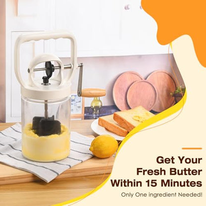 CAROD Traditional Manual Butter Churn Maker, 1.2L Capacity Glass Jar with Sifting Lid, Create Delicious Homemade Butter within 15 Min, Upgraded Design Protect from Injury