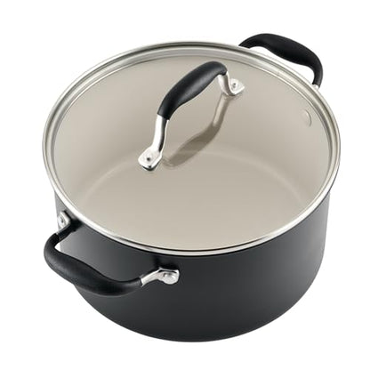 Anolon Advanced Ceramic Nonstick Pots and Pans, Induction Suitable, Dishwasher Safe, 9 Piece Cookware Set - Black with Cream Ceramic Interior