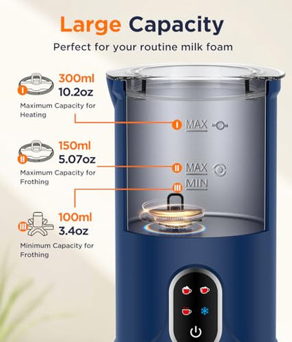 Spacekey Milk Frother Electric Automatic Frother for Coffee with Mute Mode, 10.1oz/300ml Overheat Protection Milk Steamer, 4-in-1 Warm and Cold Foam Maker for Latte/Hot Chocolate