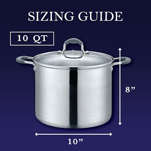 CONCORD Stainless Steel Stock Pot with Glass Lid (Induction Compatible) ((10 QT)