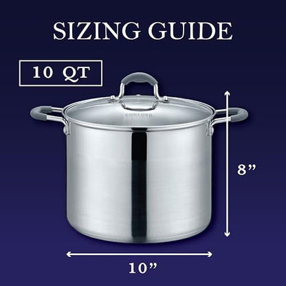 CONCORD Stainless Steel Stock Pot with Glass Lid (Induction Compatible) ((10 QT)